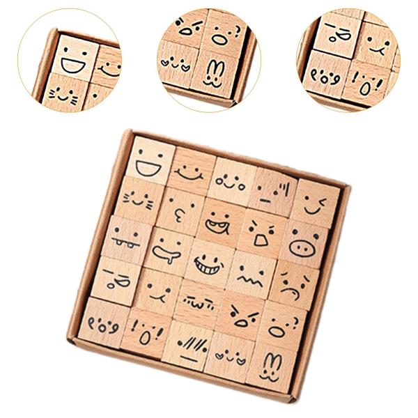 25x ミニスタンプ クラフト DIY 木製スタンプ 絵画 ジャーナリング ハッピープランナー 漫画の表現用