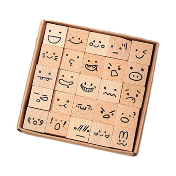 25x ミニスタンプ クラフト DIY 木製スタンプ 絵画 ジャーナリング ハッピープランナー 漫画の表現用