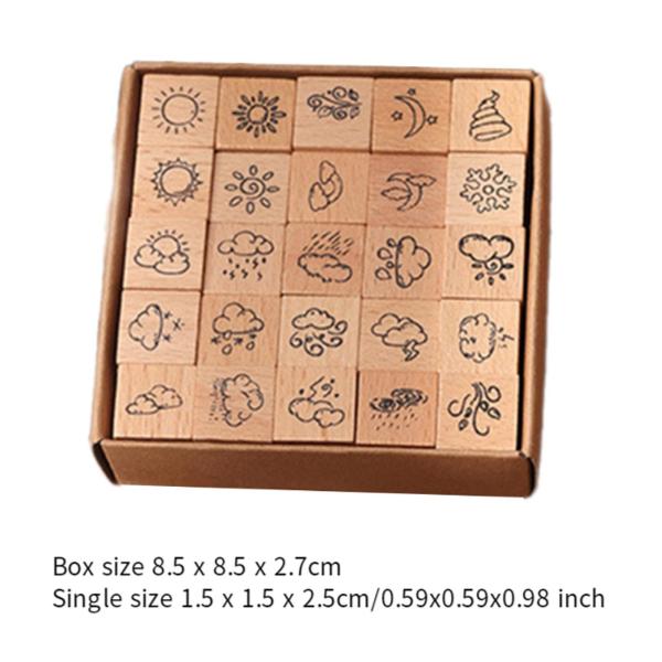 25x ミニスタンプ クラフト DIY 木製スタンプ 絵画 ジャーナリング ハッピープランナー 天気用