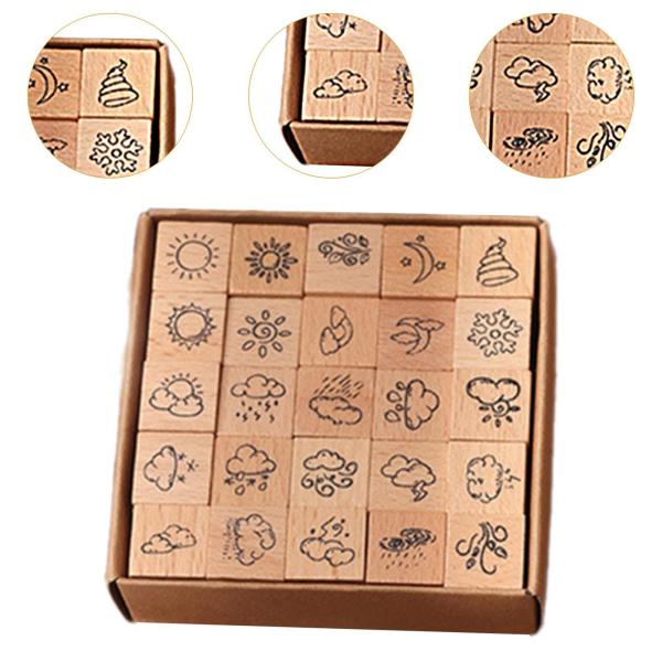 25x ミニスタンプ クラフト DIY 木製スタンプ 絵画 ジャーナリング ハッピープランナー 天気用