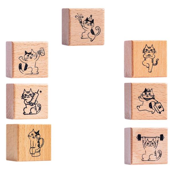 猫スタンプ 1.2インチ 小さな木製ゴムスタンプ ジャーナル レター スクラップブック パーティー用