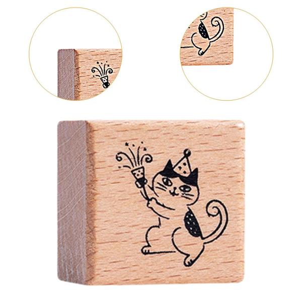 猫スタンプ 1.2インチ 小さな木製ゴムスタンプ ジャーナル レター スクラップブック パーティー用