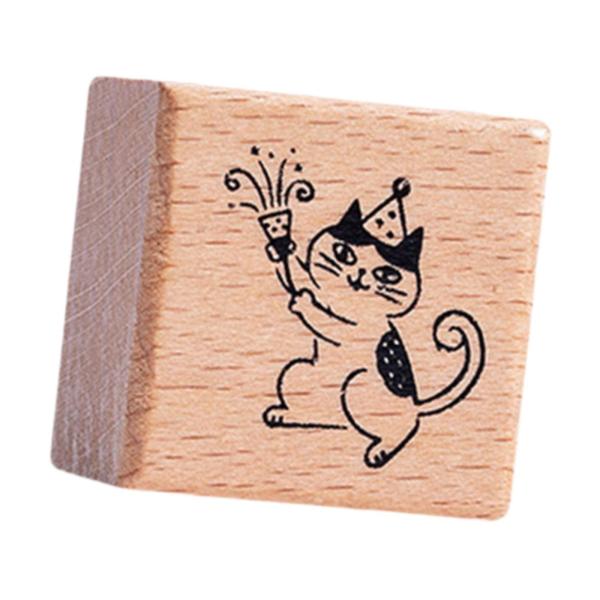 猫スタンプ 1.2インチ 小さな木製ゴムスタンプ ジャーナル レター スクラップブック パーティー用