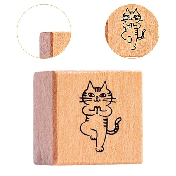 猫のスタンプ 1.2インチ 小さな木製ゴムスタンプ 日記 手紙 スクラップブック ヨガ用