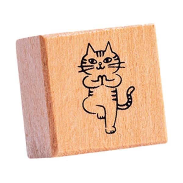 猫のスタンプ 1.2インチ 小さな木製ゴムスタンプ 日記 手紙 スクラップブック ヨガ用