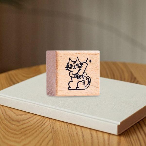 猫のスタンプ 1.2インチ 小さな木製ゴムスタンプ ジャーナル レター スクラップブック ナース用