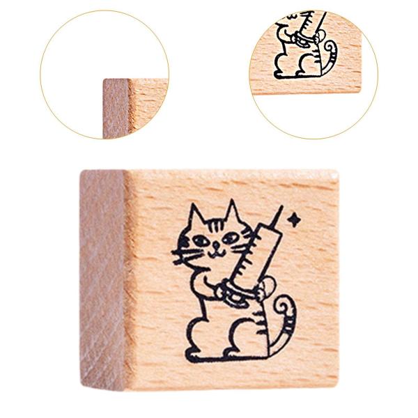 猫のスタンプ 1.2インチ 小さな木製ゴムスタンプ ジャーナル レター スクラップブック ナース用