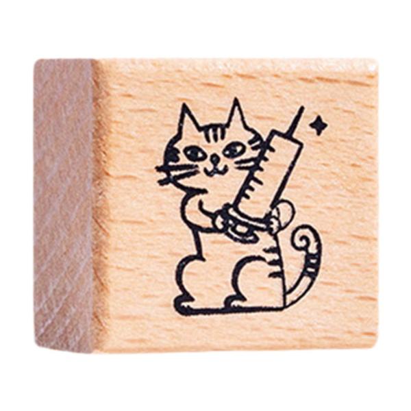 猫のスタンプ 1.2インチ 小さな木製ゴムスタンプ ジャーナル レター スクラップブック ナース用