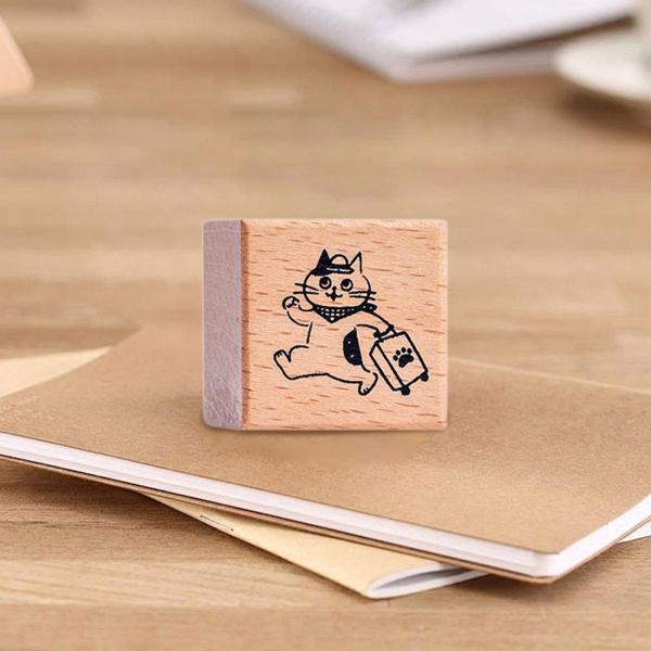 猫スタンプ 1.2インチ 小さな木製ゴムスタンプ 日記 手紙 スクラップブック 旅行用