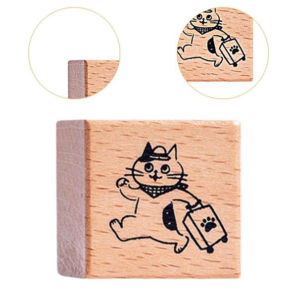 猫スタンプ 1.2インチ 小さな木製ゴムスタンプ 日記 手紙 スクラップブック 旅行用