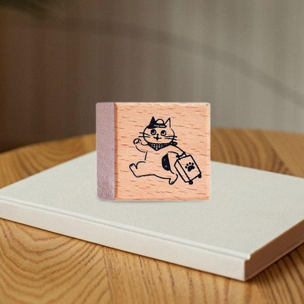猫スタンプ 1.2インチ 小さな木製ゴムスタンプ 日記 手紙 スクラップブック 旅行用