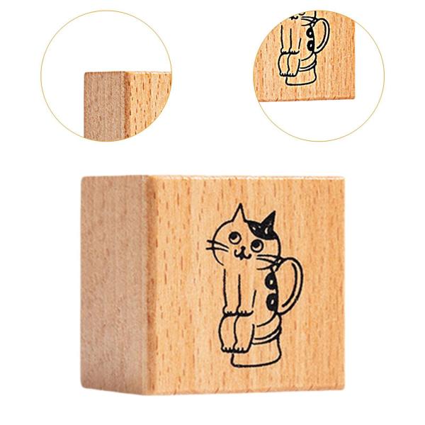 猫スタンプ 1.2インチ 小さな木製ゴムスタンプ ジャーナル レター スクラップブック トイレ用