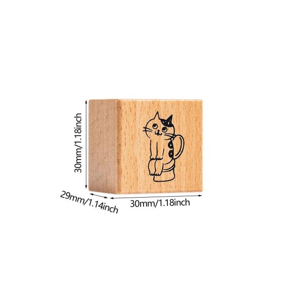 猫スタンプ 1.2インチ 小さな木製ゴムスタンプ ジャーナル レター スクラップブック トイレ用
