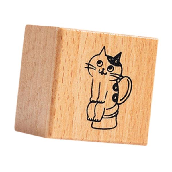 猫スタンプ 1.2インチ 小さな木製ゴムスタンプ ジャーナル レター スクラップブック トイレ用