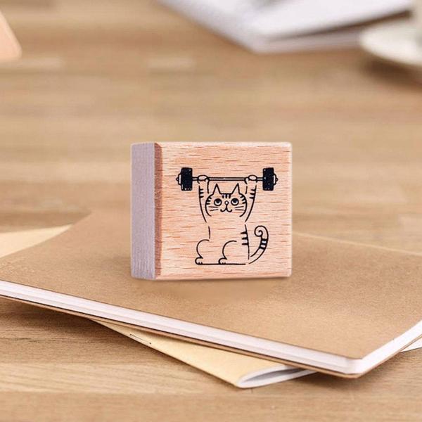 猫のスタンプ 1.2インチ 小さな木製ゴムスタンプ ジャーナル レター スクラップブック フィットネス用