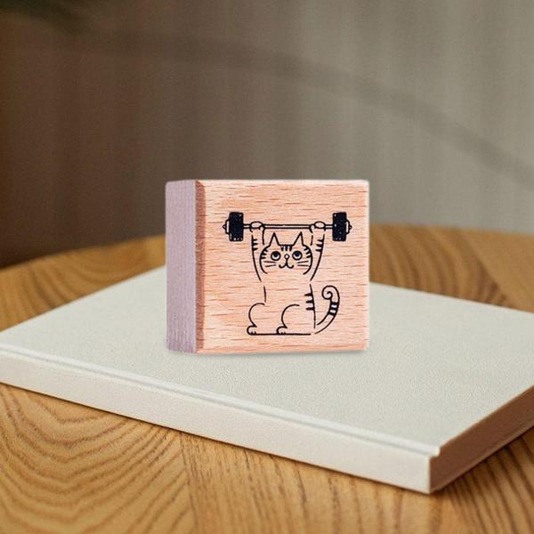 猫のスタンプ 1.2インチ 小さな木製ゴムスタンプ ジャーナル レター スクラップブック フィットネス用