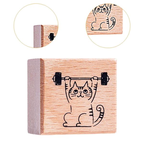 猫のスタンプ 1.2インチ 小さな木製ゴムスタンプ ジャーナル レター スクラップブック フィットネス用