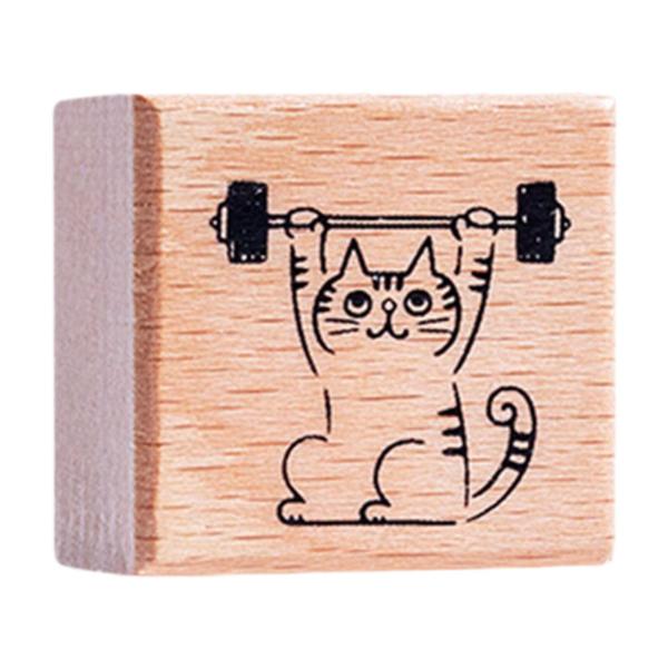 猫のスタンプ 1.2インチ 小さな木製ゴムスタンプ ジャーナル レター スクラップブック フィットネス用