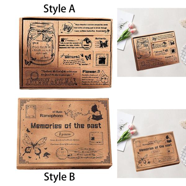 木製ゴムスタンプセット プランナー ジャーナリング フォトアルバム スタイル A 用の多目的クラフト