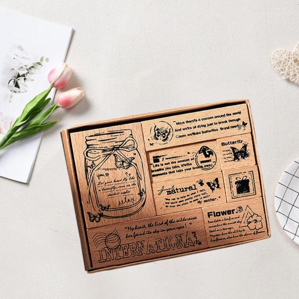 木製ゴムスタンプセット プランナー ジャーナリング フォトアルバム スタイル A 用の多目的クラフト