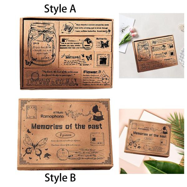 木製ゴムスタンプセット プランナー ジャーナリング フォトアルバム スタイル A 用の多目的クラフト