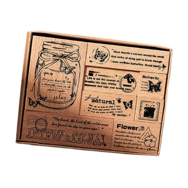 木製ゴムスタンプセット プランナー ジャーナリング フォトアルバム スタイル A 用の多目的クラフト