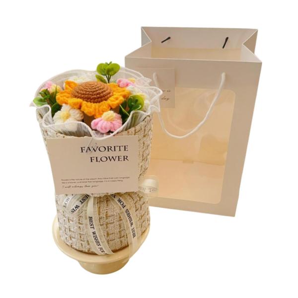 かぎ針編みの花束 手作りニットブーケ 結婚式 バレンタインデー ひまわり ピンク
