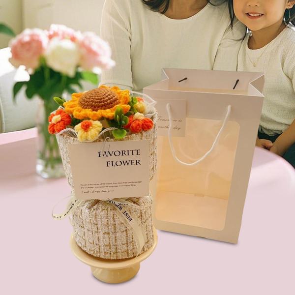 かぎ針編みの花束 手作りニットブーケ 結婚式 バレンタインデー ひまわり 黄色