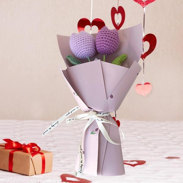 かぎ針編みの花束 母の日 先生の日 誕生日 バイオレットの花を編む