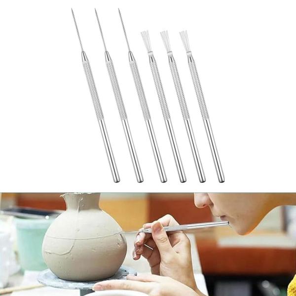 粘土ピンツール 陶器彫刻ツール 滑り止めハンドル 多機能彫刻キット の細部テクスチャリング用 6個