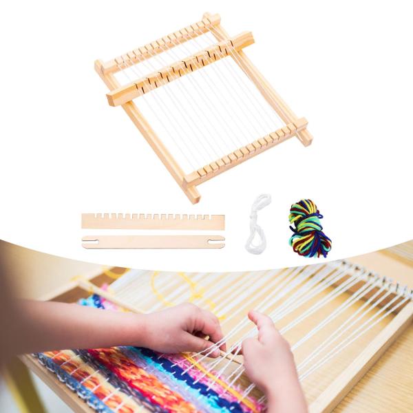木製織り機キット 織り機 糸付き ポータブル ハンドメイド タペストリー織機 DIY クラフト ニット スカーフ 帽子 ブランケット用