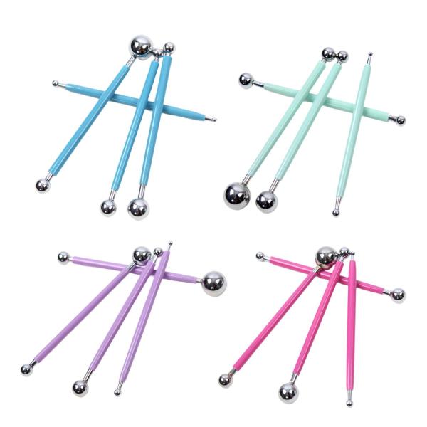 4xボールスタイラスドッティングツールスティックエンボススタイラス両端メタルボールブルー