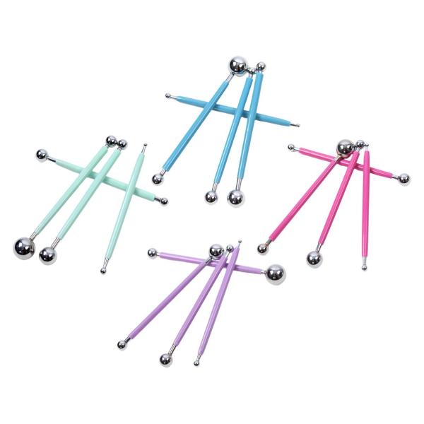 4xボールスタイラスドッティングツールスティックエンボススタイラス両端メタルボールブルー