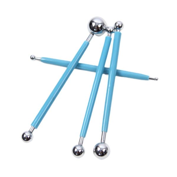 4xボールスタイラスドッティングツールスティックエンボススタイラス両端メタルボールブルー