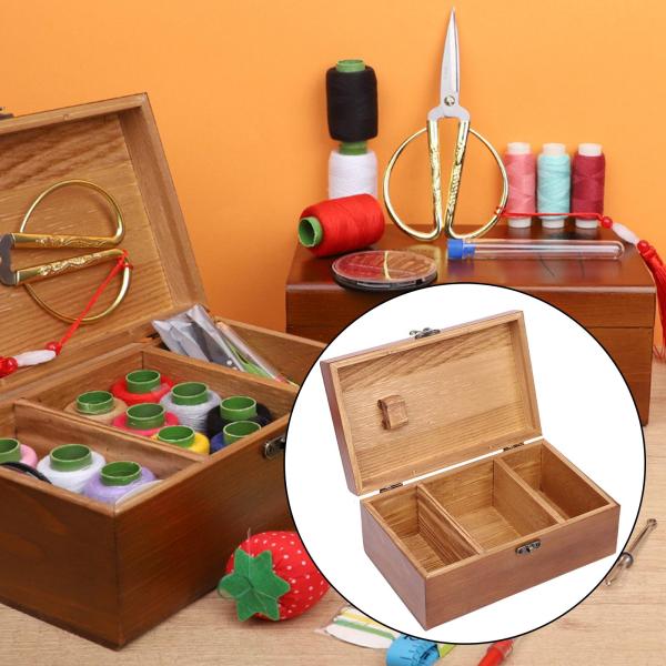 裁縫愛好家のためのレトロな木製裁縫箱家庭用裁縫道具ホルダー木製