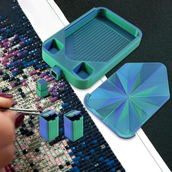 蓋付きダイヤモンドアートトレイ 多目的ビーズオーガナイザー クロスステッチワークショップ用 ブルー＆グリーン