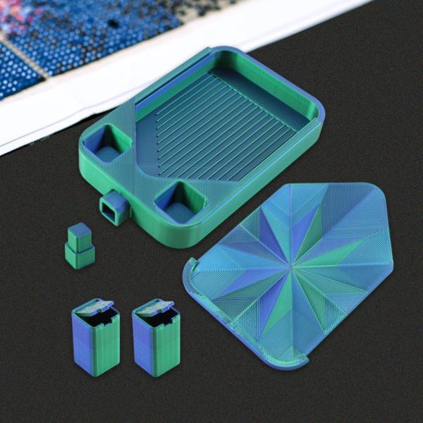 蓋付きダイヤモンドアートトレイ 多目的ビーズオーガナイザー クロスステッチワークショップ用 ブルー＆グリーン