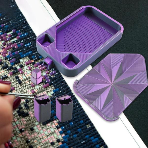 蓋付きダイヤモンドアートトレイ 多目的ビーズオーガナイザー クロスステッチワークショップ用 ブラック＆バイオレット