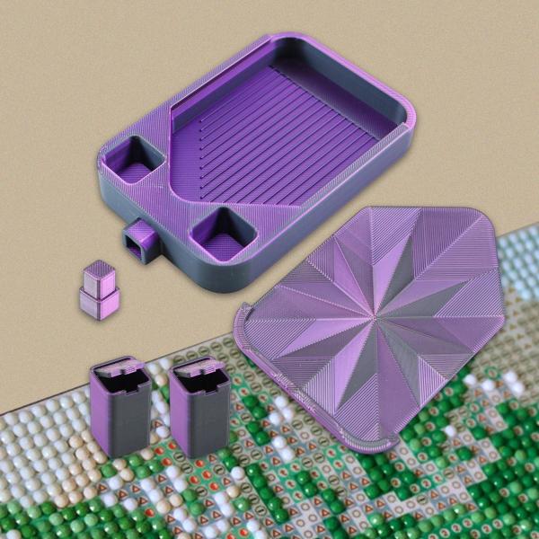 蓋付きダイヤモンドアートトレイ 多目的ビーズオーガナイザー クロスステッチワークショップ用 ブラック＆バイオレット