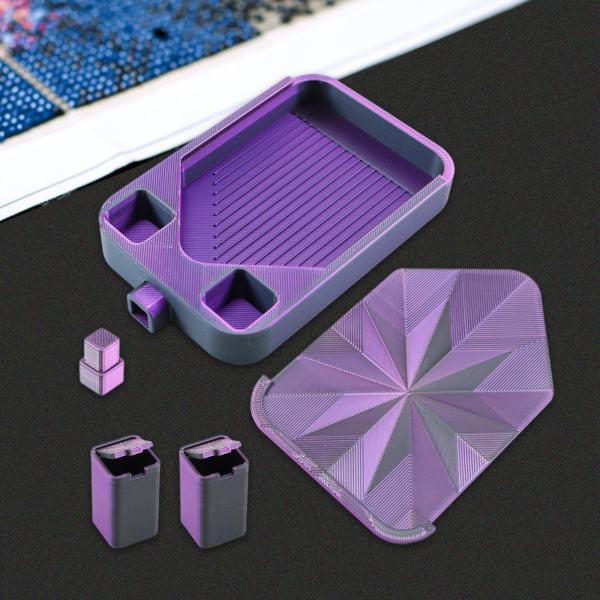 蓋付きダイヤモンドアートトレイ 多目的ビーズオーガナイザー クロスステッチワークショップ用 ブラック＆バイオレット