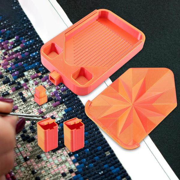 ダイヤモンドアートトレイ（蓋付き）クロスステッチワークショップ用多目的ビーズオーガナイザー（ゴールド＆レッド）