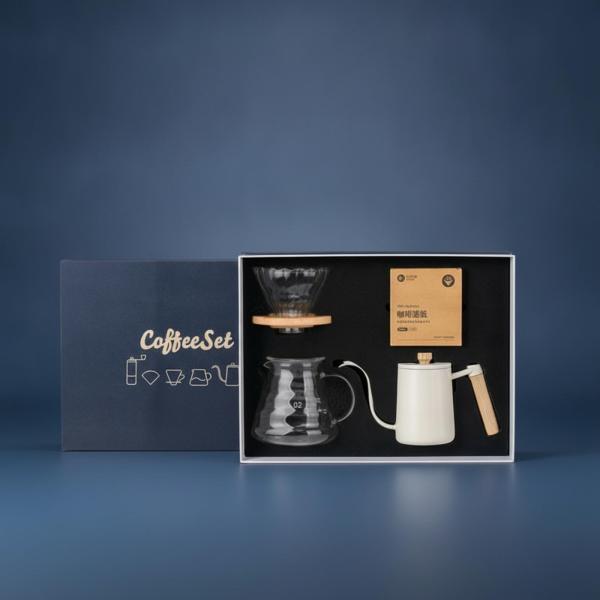 コーヒー器具 手動ドリップ セット コーヒードリッパー ガラスサーバー グースネックケトル 紙フィルター 可視抽出 木製バンド 共有しやすい 朝のルーチンに適用
