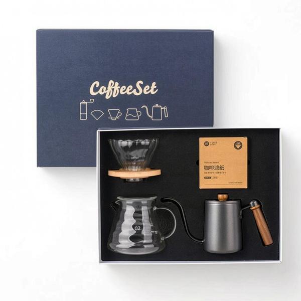 コーヒー器具 手動ドリップ セット コーヒードリッパー ガラスサーバー グースネックケトル 紙フィルター 可視抽出 木製バンド 共有しやすい 朝のルーチンに適用
