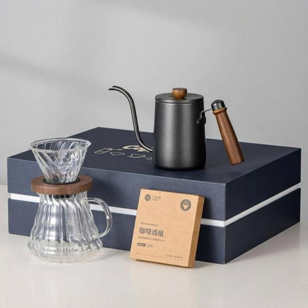 コーヒー器具 手動抽出 セット コーヒードリッパー ガラスサーバー グースネックケトル 紙フィルター 耐熱ガラス 木製グリップ 観察しやすい 家庭 来客時に適用