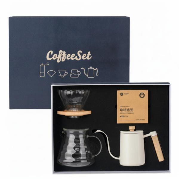 コーヒー器具 手動抽出 セット コーヒードリッパー ガラスサーバー グースネックケトル 紙フィルター 耐熱ガラス 木製グリップ 観察しやすい 家庭 来客時に適用
