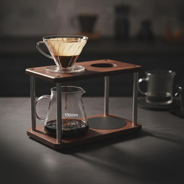 コーヒースタンド ドリップステーション 二層 木製 抽出器具 ドリッパー カラフェ 収納 耐熱保護 シリコンパッド 安定支持 省スペース 整理 清潔維持 自宅に適用