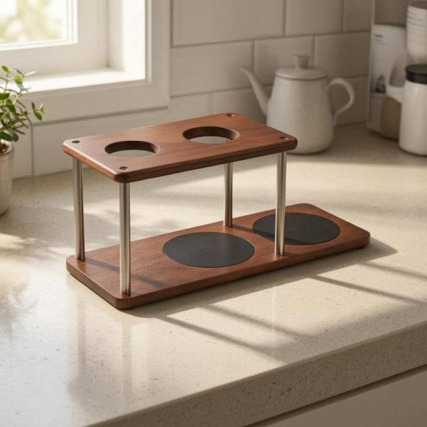 コーヒースタンド ドリップステーション 二層 木製 抽出器具 ドリッパー カラフェ 収納 耐熱保護 シリコンパッド 安定支持 省スペース 整理 清潔維持 自宅に適用