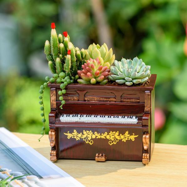 ピアノ型木製プランター　ハンドメイド　多肉植物　寄せ植え 家のバルコニーの装飾のためのピアノ形の植木鉢多肉植物プランター