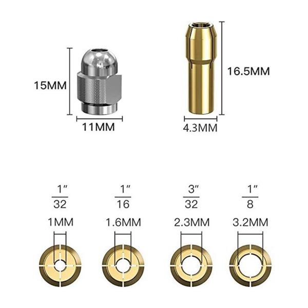 10 個 4485 真鍮コレットセットフルメタルナット回転工具部品交換