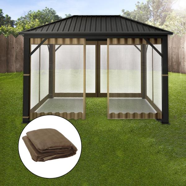 外側キャノピー ラージ ルーバー パーゴラ 長方形 10インチ アウトドア ガゼボ ネット カーキ 10x12FT